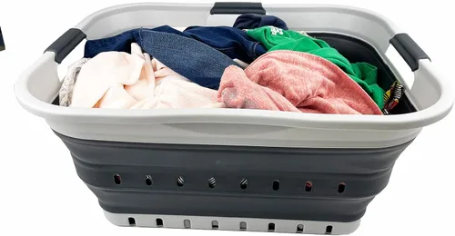 Miniatura 6 de SAMMART Cesta plegable de plástico para la ropa sucia de 42L (11 galones), contenedor de almacenamiento plegable y organizador, cesta que ahorra