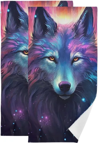Juego de 2 toallas de baño de color morado, remolques de mano de lobo, toallas de baño, toallas suaves y absorbentes para baño, cocina, gimnasio