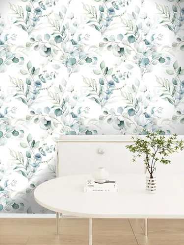 Miniatura 6 de Floralplus Papel tapiz autoadhesivo de hojas de eucalipto bohemio para baño, apto para inquilinos, papel tapiz extraíble, papel adhesivo adhesivo