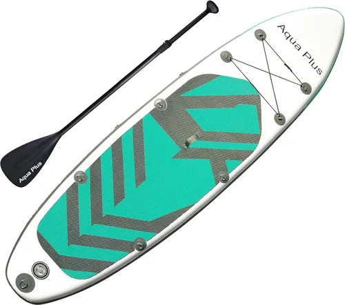 Miniatura 4 de Aqua Plus SUP inflable de 6 pulgadas de grosor para todos los niveles de habilidad, tabla de remo de pie, remo, bomba, mochila de viaje ISUP
