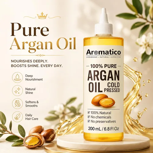 Miniatura 3 de Aromatico 100% Pure Argan Oil 7 fl oz – Lightweight, Non-Greasy Hair & Skin Oil for Smooth, Shiny Hair & Deep Moisture – Cold Pressed Multipurpose