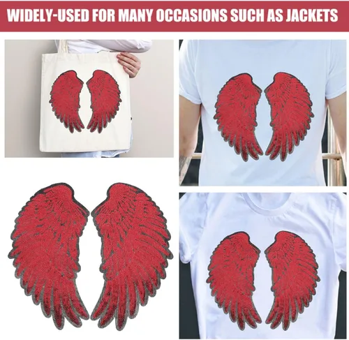 Miniatura 3 de 2pcs Angel Wing Sequin Embroidered Applique Patch Crimson Medium Size for Garment Sewing, DIY Clothing Decoration, Iron-on Fabric Patch for Jackets