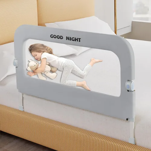 Miniatura 14 de Barandilla protectora de cama para niños pequeños, altura ajustable de 32 pulgadas y riel de cama portátil plegable para bebé, barandillas de cama