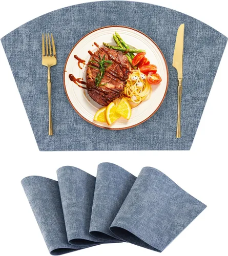 Miniatura 12 de Homaxy Juego de 4 manteles individuales para mesa redonda, lavables en forma de cuña, de piel sintética, lavables, para cocina, cena, para Beige