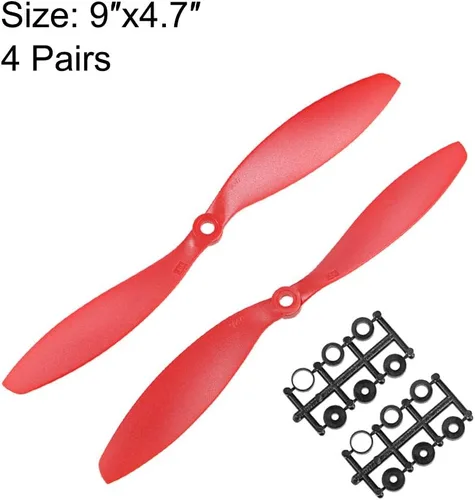 Miniatura 2 de uxcell Hélices RC CW CCW 9047 9x4.7 pulgadas, 2 paletas de ala fija, nailon rojo, 4 pares con anillos adaptadores