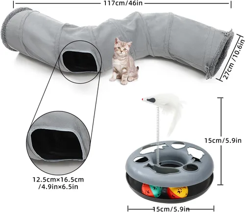 Miniatura 2 de Túnel para gatos, juguete para gatos de interior, juguete para gatos con pista de rodillos, tubo de juego plegable en forma de S, casa laberinto