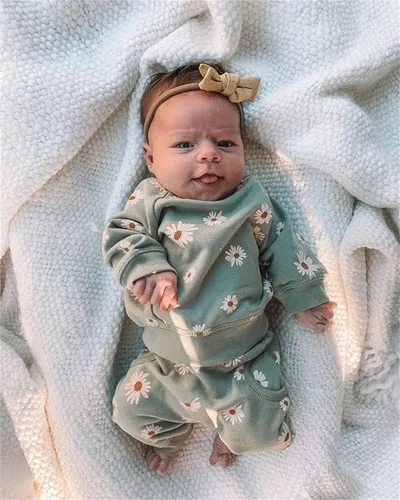 Miniatura 2 de CIYCUIT Conjunto de 3 piezas de sudadera de margaritas + pantalones + diadema, ropa infantil de otoño e invierno
