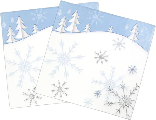 Servilletas de Copo de Nieve, Servilletas Desechables de Papel para Almuerzo Navideño Decoraciones de Fiesta Temática de Nieve Azul, Servilleta de