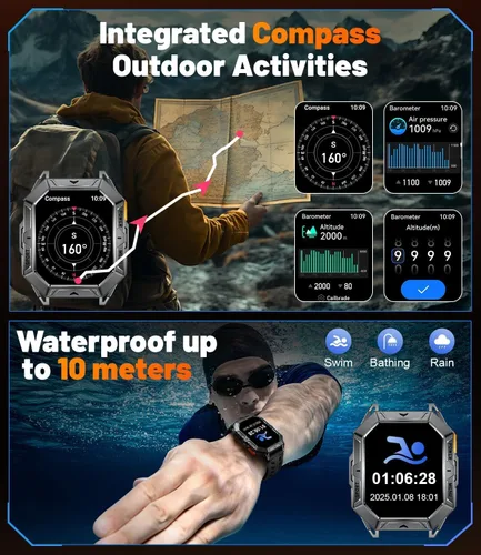 Miniatura 4 de LIGE Relojes inteligentes militares para hombre (respuesta/hacer llamadas), batería de 100 días, reloj inteligente AMOLED de 2.13 pulgadas