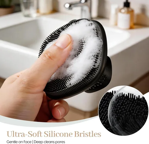 Miniatura 3 de Depurador de espalda para ducha y limpiador facial, juego de 2 cepillos exfoliantes de silicona con mango largo de 17 pulgadas, limpiador suave