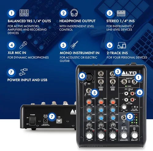 Miniatura 3 de ALTO TrueMix 500 Mezclador de Audio con Entrada XLR para Micrófono e Interfaz de Audio USB para Podcasting, Actuación en Vivo, Transmisión