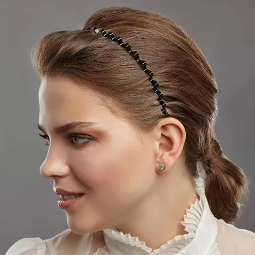 Miniatura 3 de BOYIVI 15 diademas de metal para dientes de moda, bandas onduladas negras antideslizantes unisex deportivas para hombres y mujeres