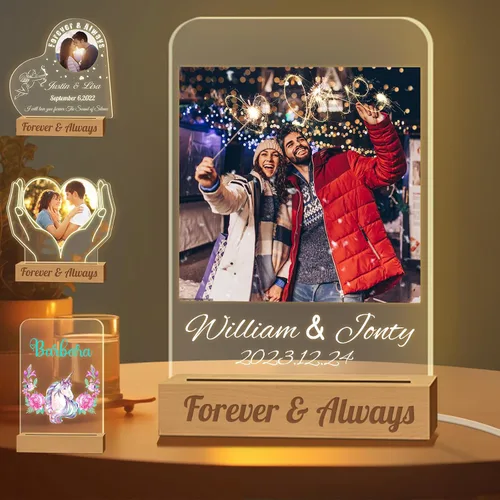 Miniatura 10 de Luz nocturna con foto personalizada, lámpara LED con nombre de corazón, lámpara acrílica personalizada con imagen, regalo para su novia, amante