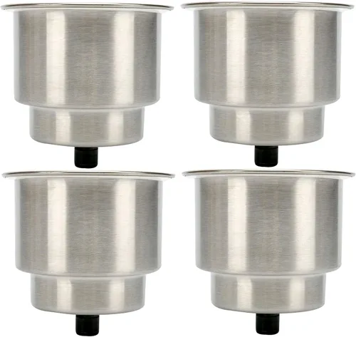 Amarine Made 4 piezas de acero inoxidable taza de bebidas titular con drenaje para barco marino RV Camper