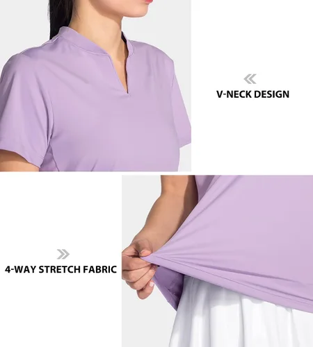 Miniatura 4 de ChinFun Women's Golf Polo Shirts V-Neck Short Sleeve Collarless UPF 50+ Tennis Running T-Shirts Quick Dry Tops