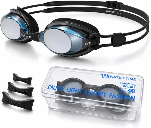 Gafas de natación unisex Swipe para hombres y mujeres, antivaho, tecnología UV, correa doble, sin fugas, gafas de natación Negro y azul