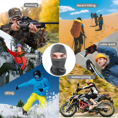 Miniatura 7 de Achiou - Pasamontañas, máscara facial, para hombres o mujeres, máscara de cara completa con capucha, para nieve, motocicleta, correr, clima frío
