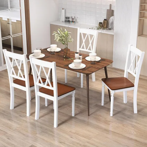 Miniatura 8 de Giantex Juego de 2 sillas de comedor blancas de madera con asiento de madera de goma, patas de madera de acacia, carga máxima de 360 libras, sillas
