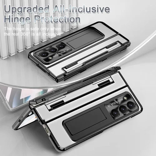 Miniatura 3 de NINKI Funda compatible con Samsung Galaxy Z Fold 5 5G con S Pen y protección de bisagra, cubierta transparente chapada de lujo transparente con Negro
