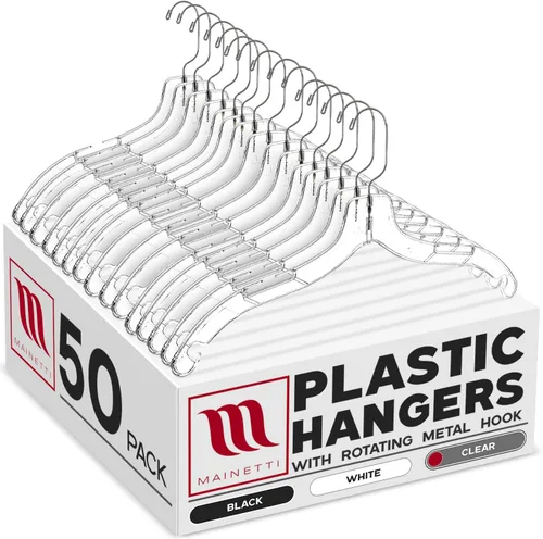 Miniatura 8 de Mainetti 5400SCR - Perchas de plástico transparente, paquete de 100 con gancho de metal giratorio de 360 y muescas para correas, ideal para camisas