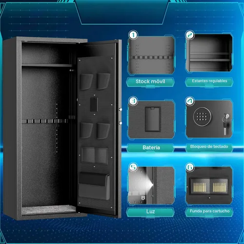 Miniatura 6 de Superday Caja fuerte para 12-15 rifles con teclado, caja fuerte grande de acceso rápido para rifles, gabinete de armas con cerradura, caja fuerte
