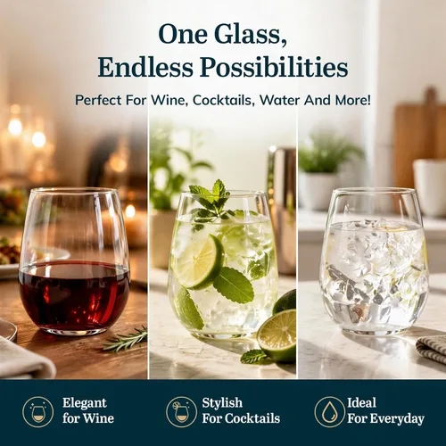 Miniatura 7 de Libbey Juego de 12 Copas de Vino sin Tallo, Aptas para Lavavajillas, Perfectas para Cócteles, Agua y Vajilla para Exteriores Rojo y blanco 12