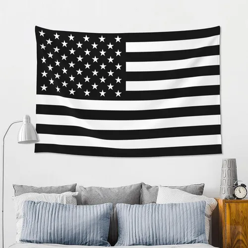 Miniatura 4 de JUHIOPOI Tapiz de bandera estadounidense en blanco y negro, para decoración de pared, pancarta colgante de arte para dormitorio, sala de estar