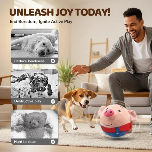 Miniatura 3 de Juguetes interactivos para perros, 2026 Nueva pelota chirriante activa y móvil con sonido parlante, juguete de felpa recargable y lavable (2 piezas)