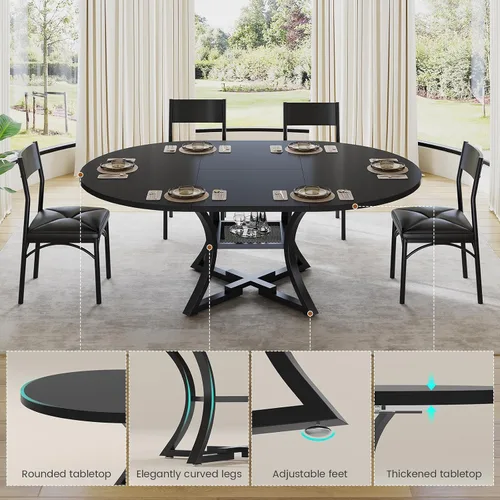Miniatura 6 de Itaar Juego de mesa de comedor redonda extensible para 4-6 personas, juego de mesa de cocina de 5 piezas con 4 sillas acolchadas, mesa de comedor