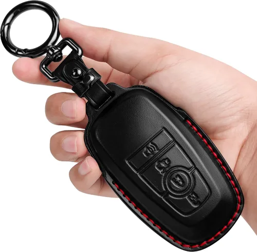 Miniatura 15 de Tukellen Funda de cuero para llavero de Ford con llavero compatible con Ford Explorer Mustang Fusion Escape F150 F250 F350 F450 F550 Edge-Negro