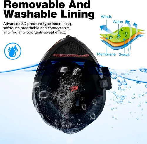 Miniatura 7 de Casco modular de motocicleta Bluetooth aprobado por DOT/ECE de cara completa, abatible, antivaho, doble visera, casco con altavoz dual integrado