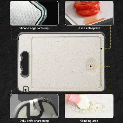 Miniatura 2 de Tabla de cortar de acero inoxidable de doble cara, tabla de cortar de grado alimenticio 304 con malla resistente a los arañazos, ranura para jugos