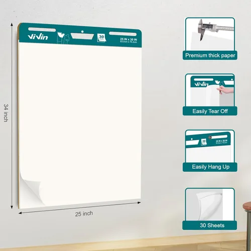 Miniatura 2 de ViVin Almohadilla de caballete súper pegajosa, papel de 25 x 30 pulgadas para profesores, papel de caballete autoadhesivo grande, tabla de anclaje