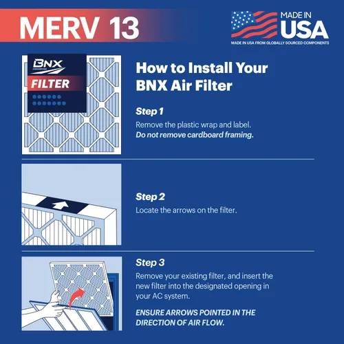 Miniatura 6 de BNX MERV 13 - Filtro de aire plisado electrostático, 12 x 12 x 1 pulgadas (6 pzas), fabricado en EE. UU., filtros de aire HVAC para alergias, polen