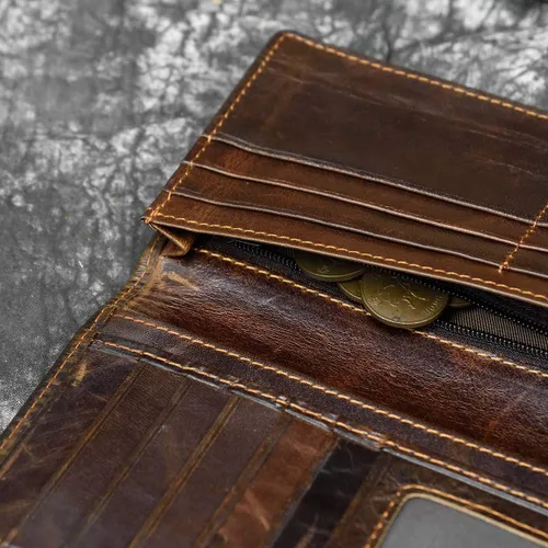 Miniatura 3 de LUUFAN Cartera larga de cuero genuino para hombre tarjetero con bolsillo para monedas