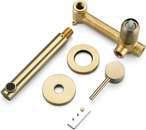 Miniatura 6 de SUMERAIN Grifo de baño de oro cepillado grifo de montaje en pared de latón sola manija con válvula áspera