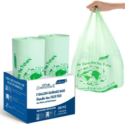 Miniatura 23 de BEIDOU-PAC Bolsas de basura compostables con solapa de 1 a 2 galones, 120 bolsas de abono pequeñas, bolsas de basura biodegradables para cocina