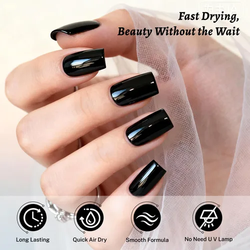 Miniatura 3 de OpenLive Esmalte de uñas negro de 0.6 fl oz, gran volumen, secado rápido, secado rápido y de larga duración, arte de uñas de color para bricolaje