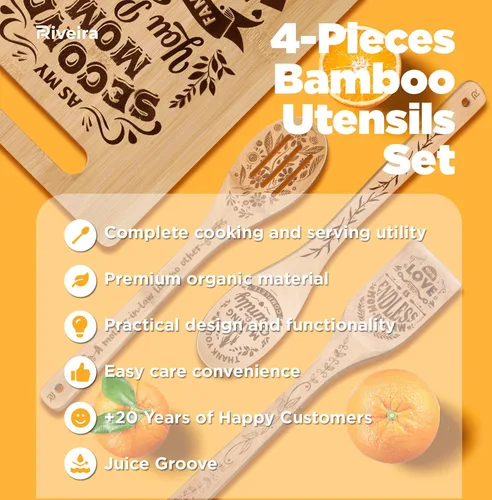 Miniatura 4 de Regalos Riveira para suegra – Cucharones de madera para cocinar como regalos para mamá y tabla de cortar para regalos de cumpleaños para mujeres