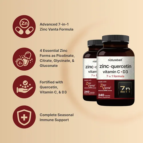 Miniatura 3 de NatureBell Quercetina de Zinc con Vitamina C y D3, 480 Cápsulas (Paquete de 2) Quercetina 1,000mg + Zinc 50mg + Vitamina C 250mg + Vitamina D3