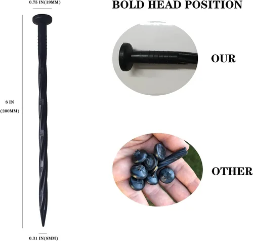 Miniatura 2 de Paquete de 50 picos de anclaje en espiral de nailon para paisaje, 8 pulgadas para barrera de malezas, césped artificial negro