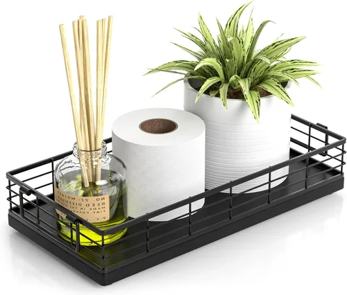 Miniatura 13 de Cesta de papel higiénico de acacia, bandeja de 13 pulgadas para almacenamiento de artículos de aseo en la parte superior del inodoro, organizador