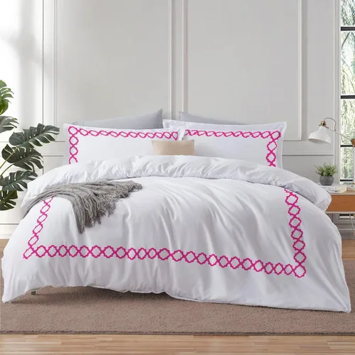 Miniatura 12 de BedDecor: Enchanted Oasis - Juego de funda de edredón de 3 piezas de 600 hilos de algodón egipcio con bordado de cuadrifolio, ultra suave