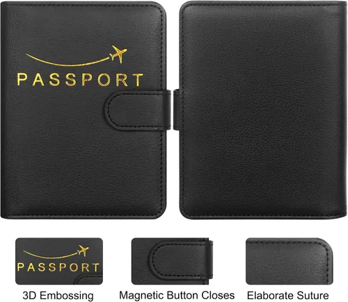Miniatura 5 de Cartera de pasaporte de piel sintética para pasaporte, RFID impermeable, carteras esenciales para vacaciones, pasaporte, carteras de viaje