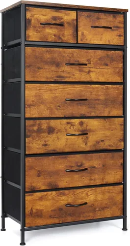 Miniatura 17 de Mifuro - Cómoda alta para dormitorio, torre organizadora de almacenamiento vertical con 7 cajones, cómoda con contenedores de tela, marco de acero