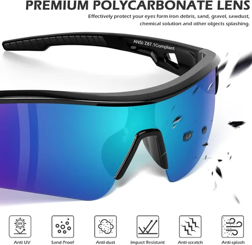Miniatura 3 de OXG Juego de 3 gafas de seguridad para trabajo para hombres y mujeres, ANSI Z87.1 gafas protectoras resistentes a arañazos e impactos para industria
