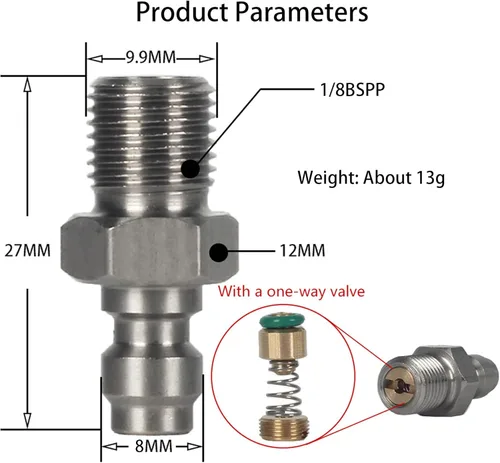 Miniatura 2 de Adaptador de enchufe de desconexión rápida de 0.315 in, accesorios de carga de herramientas de aire de rosca macho BSPP de acero inoxidable de 1/8