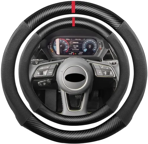 Miniatura 10 de Funda de volante de ante con fibra de carbono de K LAKEY, compatible con Porsche 718 Boxster Cayman 911 Panamera Macan Cayenne de 15 pulgadas, cuero