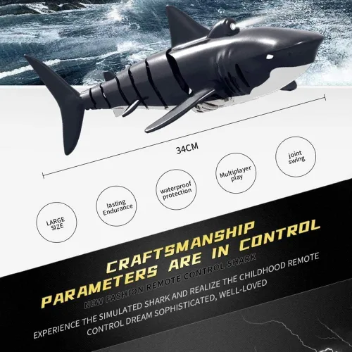 Miniatura 5 de Tiburón de juguete a control remoto 2.4 G, diseño de alta simulación a escala 1:18, tiburón para piscina y baño, juguetes a control remoto