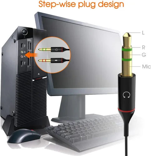 Miniatura 2 de Maeline Adaptador de auriculares para computadora de 0.138 in hembra a 2 doble cable divisor de audio macho de 0.138 in, micrófono, conector